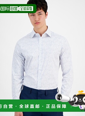 自营 Alfani男式连衣裙衬衫白色Dash印花修身纽扣FTS179-白色 美