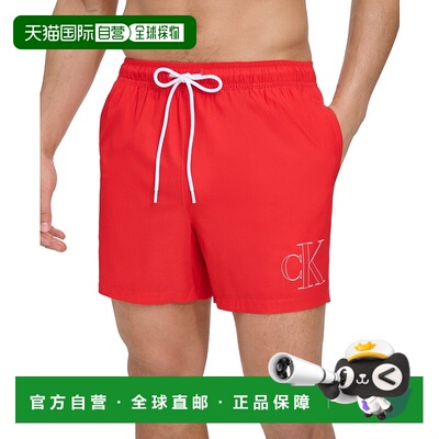 自营Calvin Klein Outline Logo Volley Swim Trunks Men's  Red