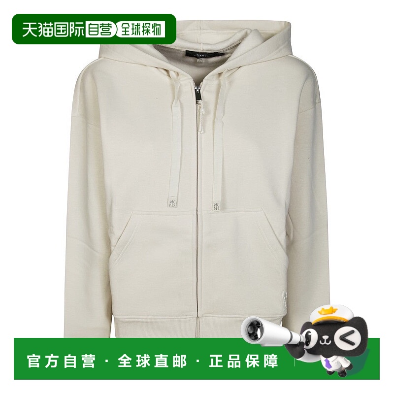 自营max maraCropped White Hoodie With Front Zipper 美国奥莱