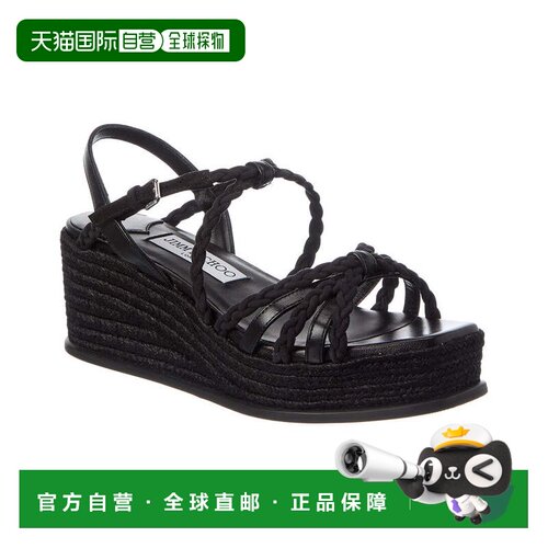 自营Jimmy Choo Nyra 60 Suede & Leather Wedge Sandal - black