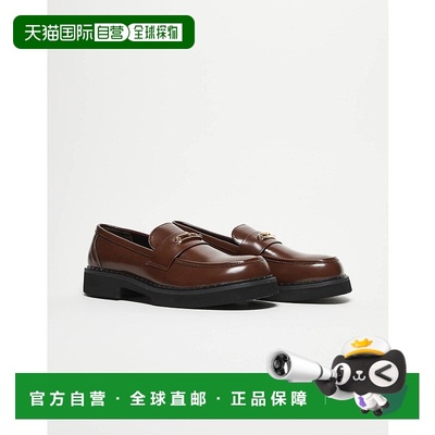 1h可退 香港直邮ASOS 男士 snaffle 设计棕色金色乐福鞋一脚蹬