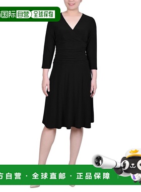自营 Ny Collection连衣裙女式8P黑色弹力3/4袖翻边腰FTS1391-黑