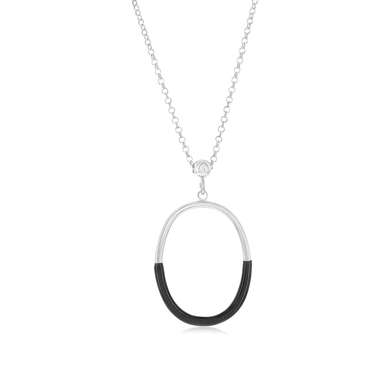 自营 simona纯银、黑色珐琅椭圆形项链 - 黑色 美国奥莱直发吊坠