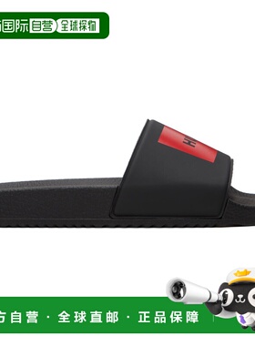 1h可退 香港直邮潮奢 boss 雨果 男士 黑色 Logo Strap 拖鞋 5054