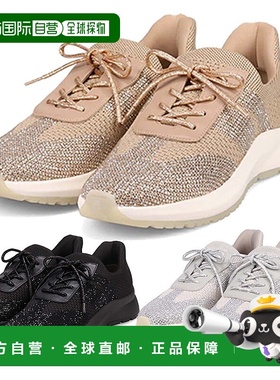 日本直邮Modello 女士快剪休闲针织运动鞋易于穿脱闪亮水钻系带步