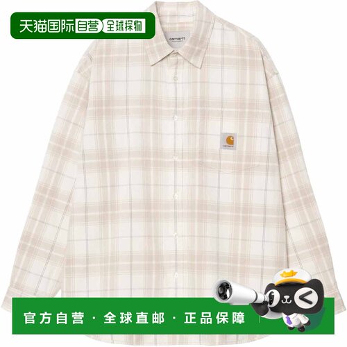 自营欧洲直邮Carhartt WIP Wilber男士米白色/浅棕色棉格纹长袖衬