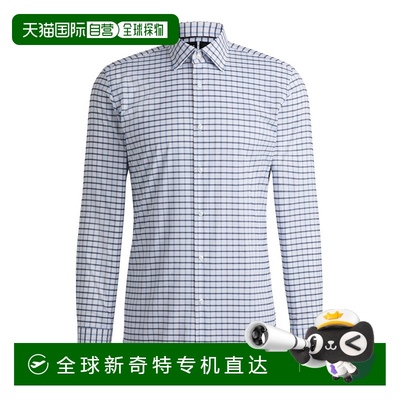 自营 bossSlim-fit shirt in checked performance-stretch mater