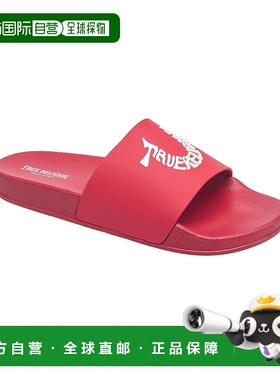 自营True Religion男士TI标志滑盖-红色凉鞋拖鞋 美国直发奥莱