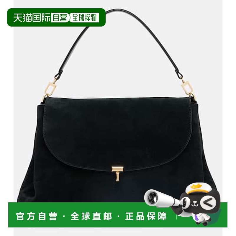 1h可退 香港直邮潮奢 toteme 女士 T-Lock 绒面革肩包 black黑色