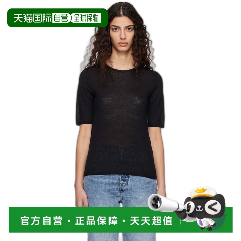 香港直邮潮奢 TOTÊME 女士 黑色圆领 T 恤 2245122羊绒针织