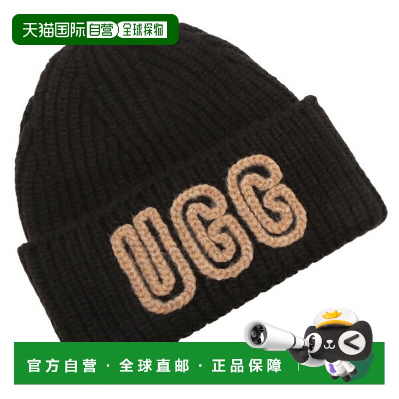 日本直邮UGG 黑色厚实罗纹针织帽女士102345 BLK