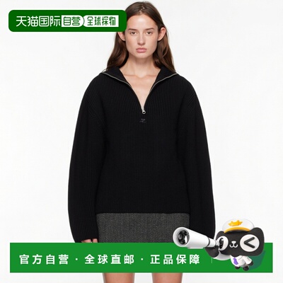香港直邮Courreges 女士 黑色 Ribbed Wool Trucker 毛衣 325MPU2