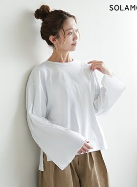 日本直邮sma-pufwdsv SOLAMONAT 泡泡纱宽袖长T恤/T恤//上衣/女装