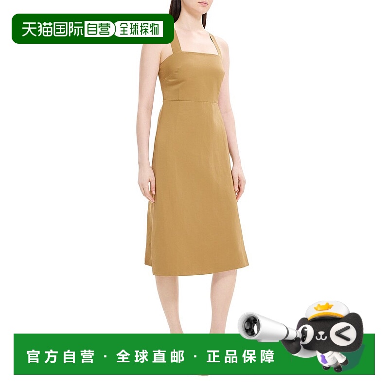 自营 Theory 交叉背亚麻混纺中长连衣裙 - 棕褐色 美国奥莱直发