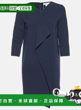 自营Max Mara Navy Blue Crepe Bocca Faux Wrap Dress - navy 美