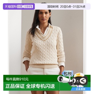 女士针织棉质经典 1h可退 LAUREN 日本直邮LAUREN 撞色条纹V RALPH