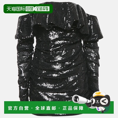 自营The Attico Black Sequin Ruffled Mini Dress - black 美国