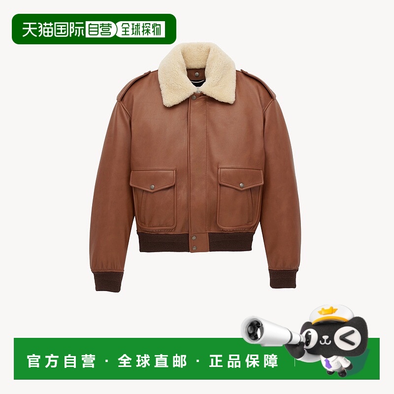 自营欧洲直邮YSL圣罗兰 女士陶土棕色/腰果色小牛皮拉链闭合飞行