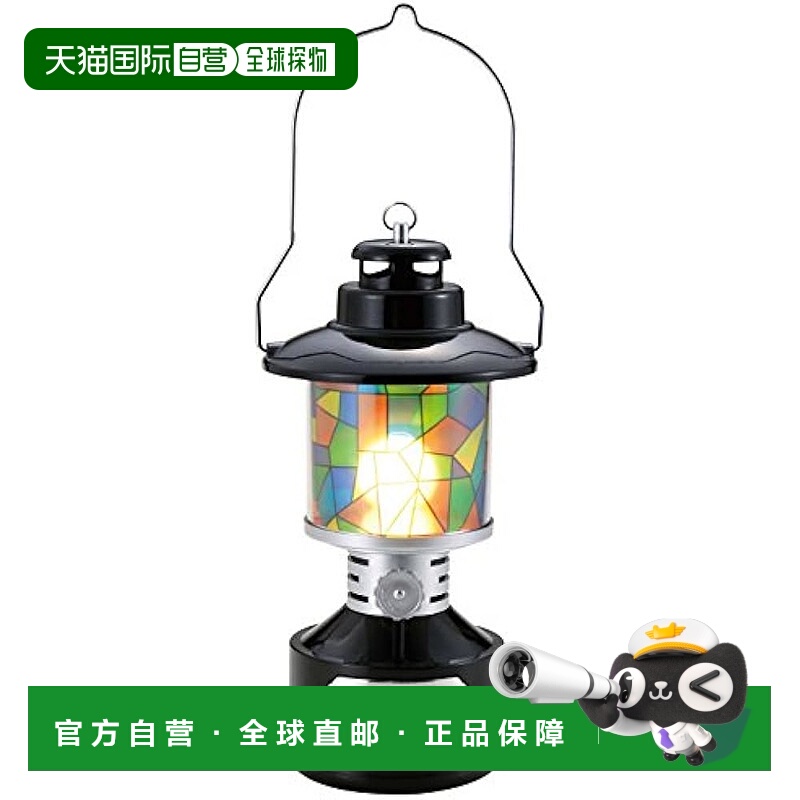 【日本直邮】鹿牌野营提灯 LED 灯笼带彩色玻璃样式表黑色UK-4033