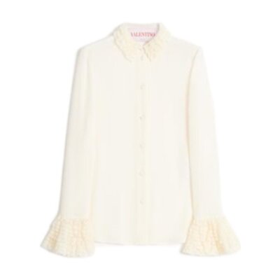 VALENTINO 女士衬衫 BAB7321MHA03 SS2025 白色 乔其纱上衣