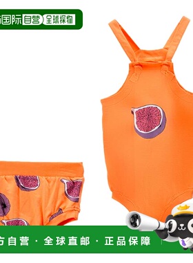 自营moi noi橙色无花果图案无袖婴儿套装 - 橙色 美国奥莱直发