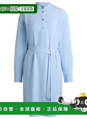 自营 bossBelted dress with snap placket - light blue 美国奥