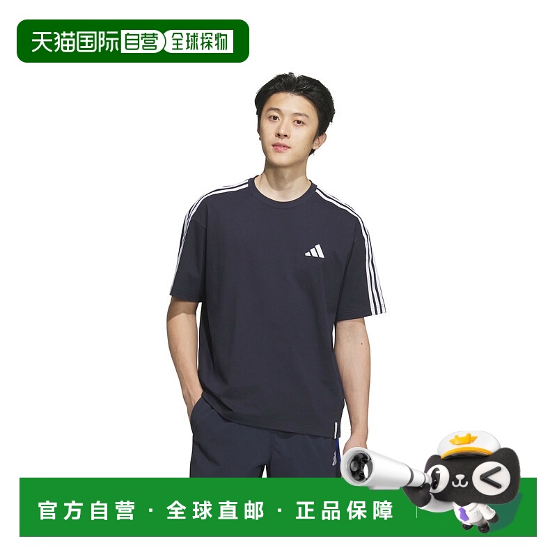 日本直邮Adidas阿迪达斯男女同款T恤新款运动短袖藏青色JW6945