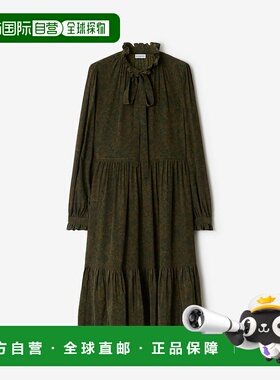 自营欧洲直邮Burberry博柏利 Foliage系列女士池水绿桑蚕丝长袖lo