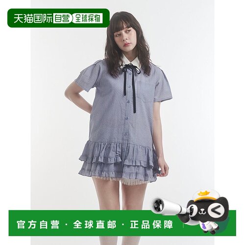 1h可退 日本直邮jouetie 女装 宽松半袖衬衫裙 蝴蝶结领口+前袋设