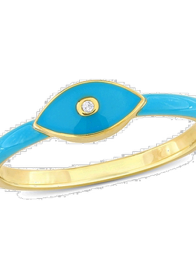 自营 Mimi & Max 打造镀黄纯银白色蓝宝石珐琅戒指 - 蓝色 美国奥