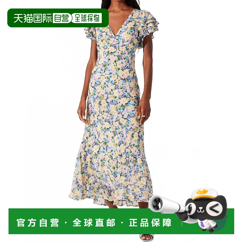 自营astr the labelCelestine Midi Dress In Blue Yellow Ditsy