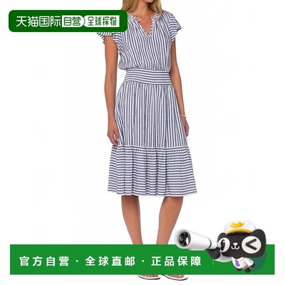 自营velvet heartShiri V领Midi连衣裙，蓝色 美国奥莱直发