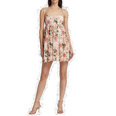 自营Alice + Olivia 女式 Lorelle Babydoll 淡彩花卉孔眼迷你连