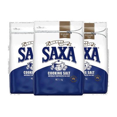 澳大利亚直邮SAXA天然海盐家用盐烹饪盐低钠食盐自然结晶1kg*3袋