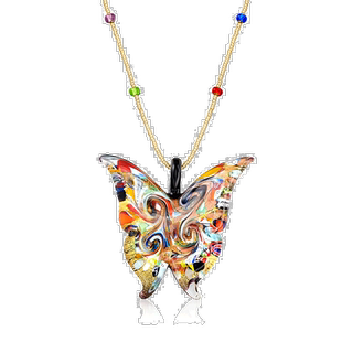 自营Ross-Simons 意大利多色穆拉诺玻璃蝴蝶吊坠项链 18kt 金镀在