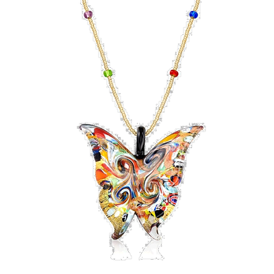 自营Ross-Simons 意大利多色穆拉诺玻璃蝴蝶吊坠项链 18kt 金镀在