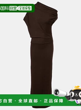 1h可退 香港直邮Staud 女士 Mabel 单肩羊毛长款连衣裙 brown棕色