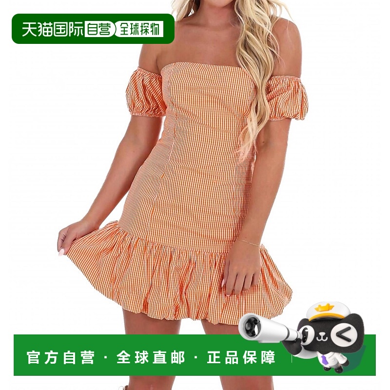 自营lenaKickoff Cutie Gingham Mini Dress In Orange - orange