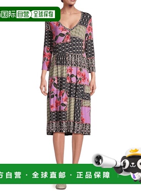 自营 Johnny Was 女士 Zanda 3/4 袖层叠茶长连衣裙多色 T 恤 -