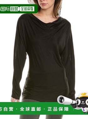 自营 Donna Karan Cowl Mesh Inset Top - black 美国奥莱直发