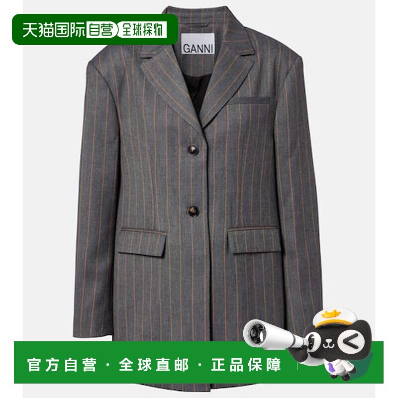 1h可退 香港直邮GANNI 甘尼 女士 细条纹西装外套 grey灰色 舒适