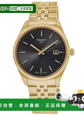 自营 tissot天梭 Ballade 石英黑色表盘黄金镀层钢男士手表 T156.