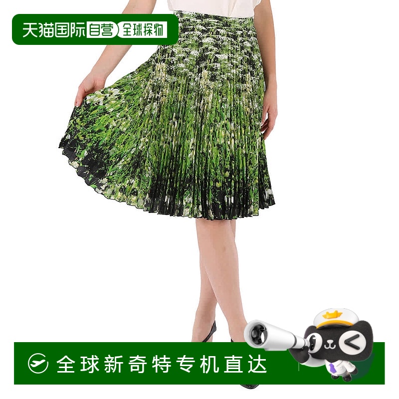 自营 Burberry女式Rersby Crepe De Sins Meadow印花褶皱裙-白色i
