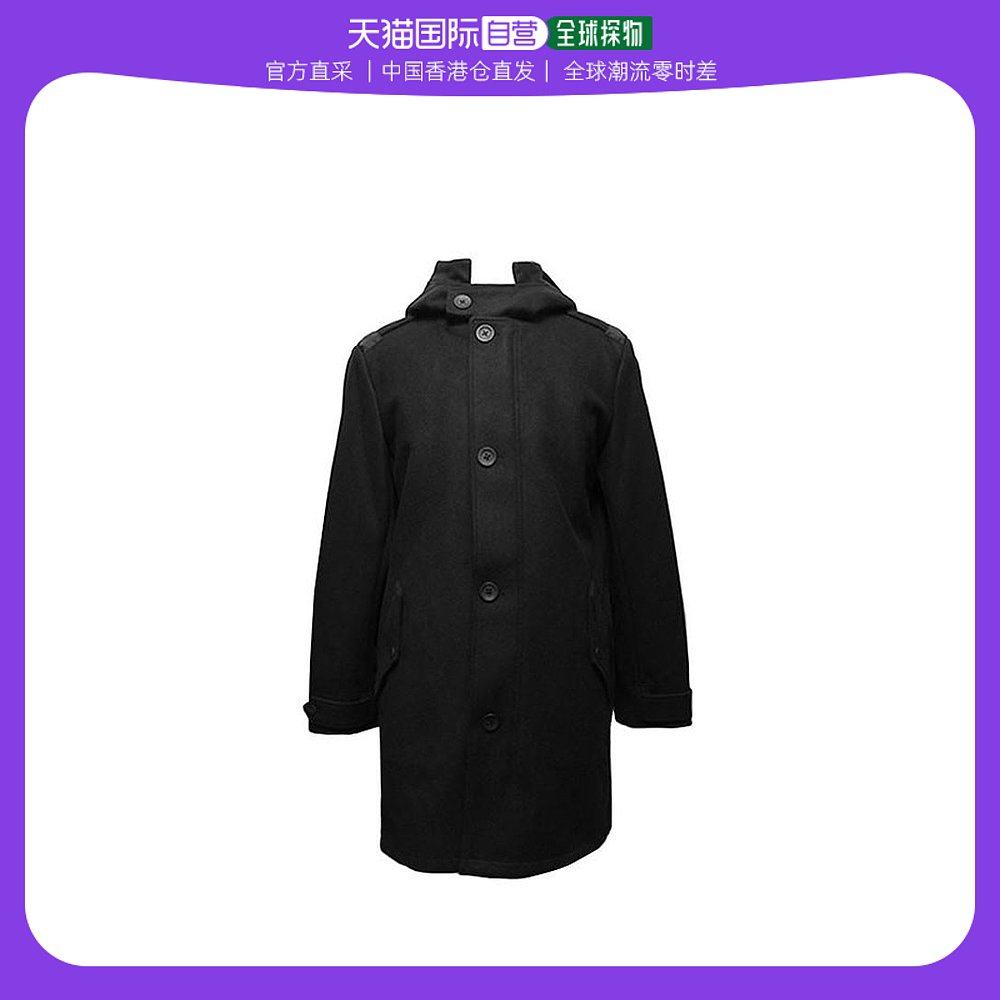 香港直邮Armani阿玛尼男士大衣黑色涤纶长袖圆领也是轻奢紧身