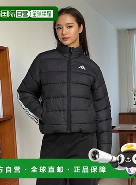 自营adidas Essentials CLIMAWARM女式3条纹合成羽绒服-黑色 美国