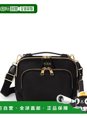 自营欧洲直邮Tumi途明 Voyageur女士黑色/金色尼龙拉链开合斜挎包