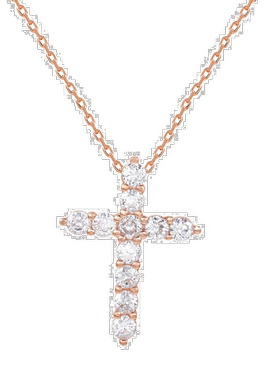 自营 Suzy Levian Rose 纯银白色方晶锆石十字架吊坠 - 粉红色 美