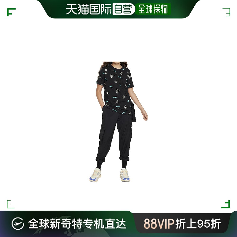 日本直邮日本直邮Nike 童装 满印圆领合身套头短袖T恤 女童 黑色
