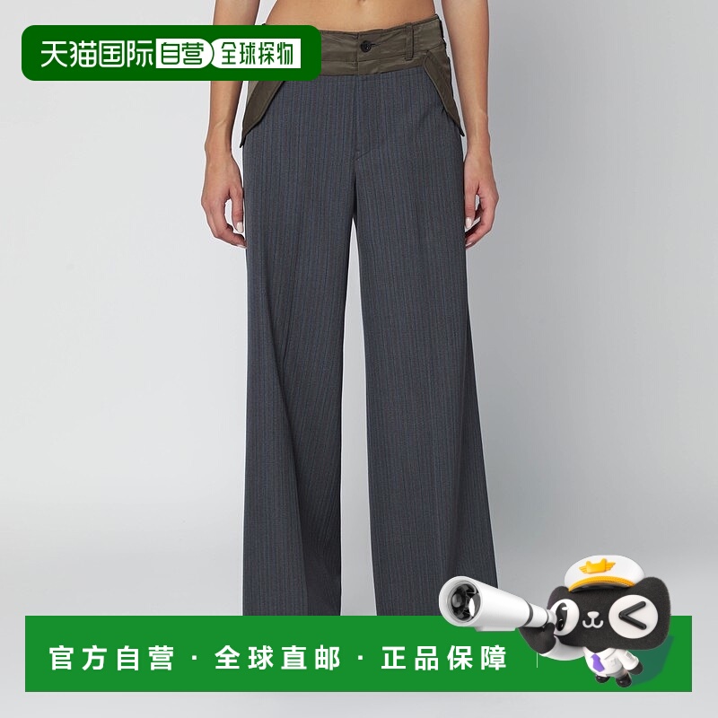 1h可退 香港直邮Sacai 女士 Grey/khaki bi-material 细条纹裤子