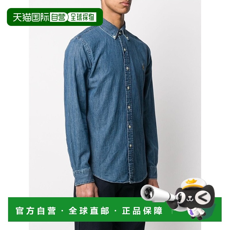 1h可退 欧洲直邮polo ralph lauren男士牛仔蓝翻领长袖衬衫